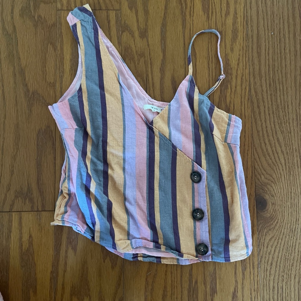 Les lis Vertical Striped Asymmetrical Women's Top crop shirt small s